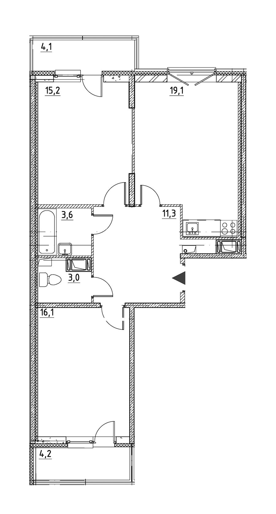 2-комнатная квартира 71.6 м², 7/12 эт., ЖК «Квартал Che»